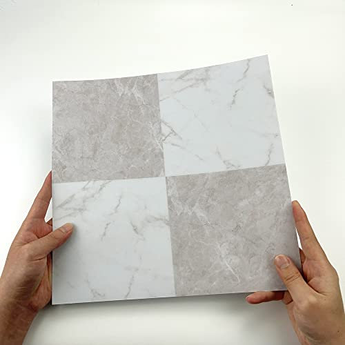 Alwayspon Vinyl Floor Tiles Sticker, Waterproof Non-slip Splashback Thicken PVC Vinyl Flooring Tiles, Self-adhesive Peel and Stick, 12inchx12inch/30x30cm, Grey and White Marble