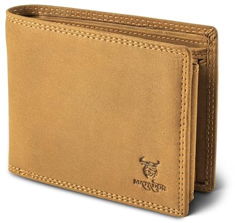 MATADOR Große Herren Geldbörse Echt Leder | Portemonnaie Damen Geldtasche Gross | TÜV geprüfte Brieftasche mit RFID NFC Blocker | Viele Kartenfächer Männer Wallet Hell Braun