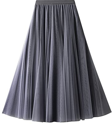 Daysskk tyllkjol dam A-linje, maxikjol dam, elastisk midja, tyllkjol dam lång en storlek, GRÅ, one size