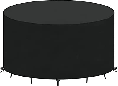 KADING Garden Furniture Covers Round, 140x90cm Garden Table Cover Waterproof Heavy Duty 420D Oxford Fabric Patio Outdoor Circular Table Cover Windproof Anti-UV Rip Proof