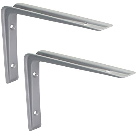 PRIOstahl Regalträger Stahlwinkel Regalwinkel Regalhalterung Regalkonsole Regalbodenträger - 2 x Träger 155 x 220 mm in Grau für Regale Regalsystem Wand Winkel Wandregal Wandkonsole aus Stahl