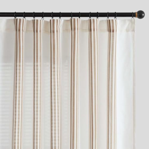 jinchan Striped Linen Blend Curtains 90 Inch Long for Living Room Tan Stripe Semi Sheer Light Filtering Modern Farmhouse Drapes for Bedroom Curtain Set 2 Panels