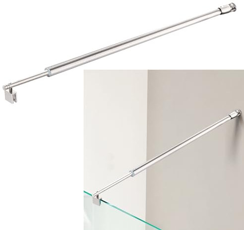 Barre de support de porte de douche, panneau de porte de douche sans cadre pour verre de 8 mm à 10 mm d'épaisseur, paroi argentée brossée au support en verre, tige réglable, 70,1 à 119,9 cm de long