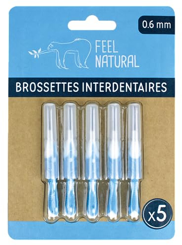 Kit de 5 cepillos interdentales de 0,6 mm – Limpia los espacios interdentales con suavidad – Limpieza dental eficaz – Accesorio limpiador de placa dental, higiene bucal Feel Natural