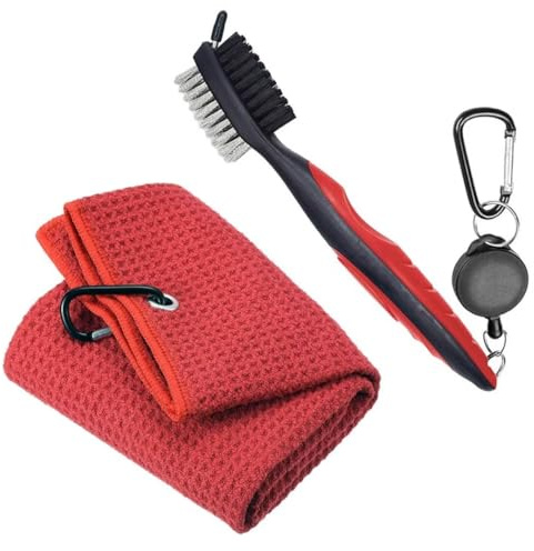 Berfea Kit de cepillo limpiador de palos de golf y toalla de golf, cepillo de palo de golf y herramienta de limpieza de ranura de golf, accesorios de golf para hombres