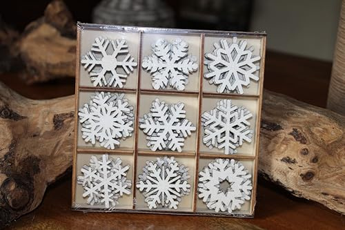 Holzwurm Dekosterne, weiß, 54 in Box, Sperrholz, 12.2 * 10.2 * 1.4cm, Streudeko Schneeflocken, Weihnachten