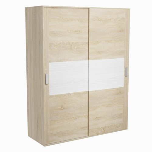 Homey - Armario de Dos Puertas Correderas con Altillo Modelo Oslo para Dormitorios de Matrimonio e Infantiles, Color Puccini - Andersen, Medidas: 150 cm (Ancho) x 208 cm (Alto) x 55 cm (Fondo)