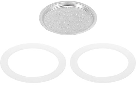 sourcing map Stovetop Espresso Maker Replacement Aluminium Coffee Pot Parts with 1pcs Filter and 2pcs Silicone Gasket Seals 56x49x4mm for 3-Cup Mocha Coffee Maker Pot(Silver)
