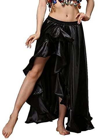 MUNAFIE Jupe Longue élégante en Double Split Satin pour Femme pour Danse du Ventre Robe de Costume Noire