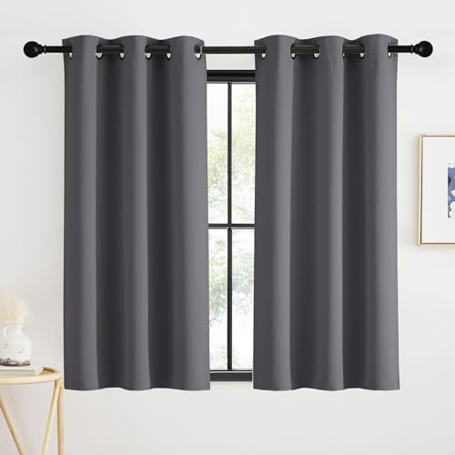 KGORGE Tende per Interni a Vetro 2 Pezzi L 90 x A 120 CM Tenda Cucina Oscurante Tende per Finestra Moderne Curtains Corte con Anelli, Grigio