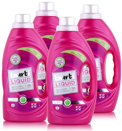 4er Pack Burti Liquid Feinwaschmittel flüssig (4 x 1,45l) - mit Faser Schutz für pflegeleichte & feine Textilien, schützt gleichzeitig die Farben, ohne Mikroplastik, für ca. 104 Waschladungen