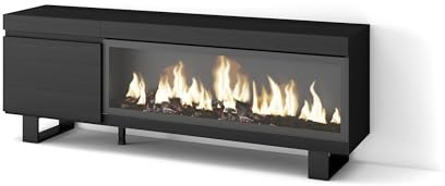 Skraut Home | TV-Schrank, Lowboard | für Wohnzimmer und Esszimmer | 160 | Für TV-Geräte bis zu 65 | Elektrokamin XXL | Industriedesign | Moderner Stil | Schwarz