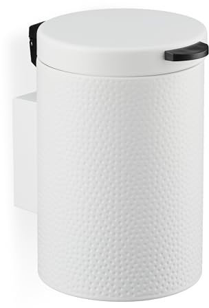 Relaxdays Cestino da Bagno da Muro, Pattumiera 3 L, Chiusura Automatica Secchio Interno Estraibile, in Ferro, Bianco