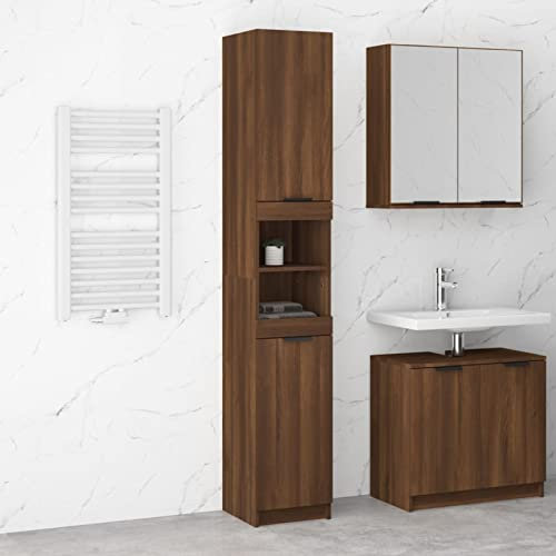Juroupi Badschrank Badezimmerschrank Badezimmer MöBel Bathroom Cabinet Badschrank Braun Eichen-Optik 32x34x188,5 cm Holzwerkstoff