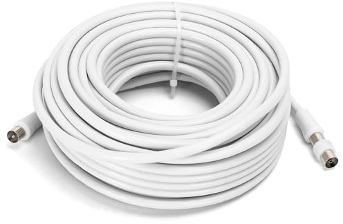 Glowster Cable TV RG6U 20m con conectores macho a macho y accesorios, ideal para transmisión de señal de televisión y satélite.