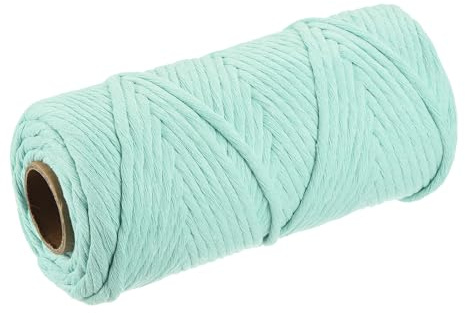 sourcing map Cotton Rope Twisted Braided Twisted Single Strand Cord, Light Blue 100M/109 Yard 4mm Dia for Wall Hanging, Plant Hanger, Knitting, Macrame Knotting