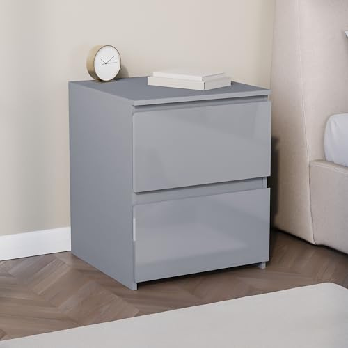 Vida Designs Glinton-Mesita de Noche con 2 cajones, Color Gris (FSC 100%), Madera de ingeniería, H 50 x W 43 x D 40 centimetres