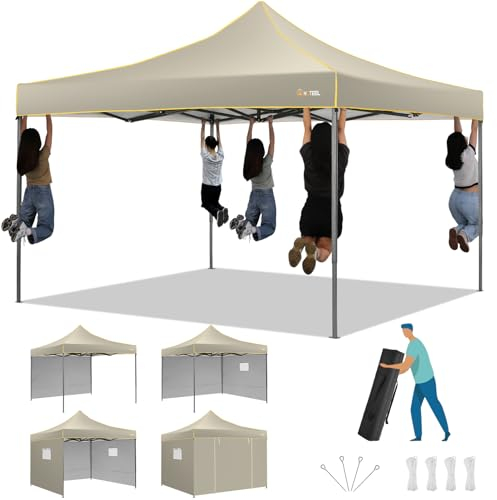 𝐇𝐨𝐭𝐞𝐞𝐥 Faltpavillon Pavillon 3x3 Wasserdicht Stabil Winterfest mit 4 Seitenwänden, Faltbar Partyzelt Gartenpavillon 3mx3m, Pop Up Pavillion Klappbar mit Tragetasche UV Schutz 50+, Khaki
