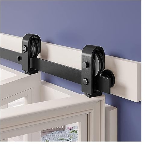 Kit de porte de grange coulissante Kit de rails de quincaillerie for porte de grange coulissante bi-pliante, kit de rails à rouleaux noirs for 2 portes de placard, facile à installer Stabilité et flui
