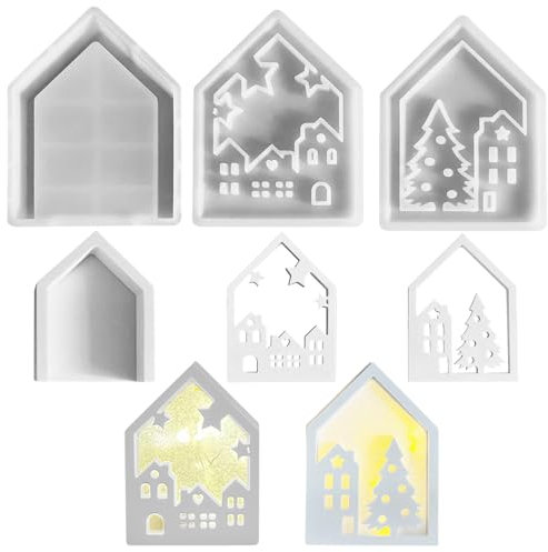 Silikonformen Gießformen Häuser Kerzenformen zum Gießen, 3D Silikonform Haus Gips Zum Gießen Silikonform Weihnachten Gießformen Silikon Gießform Haus Giessformen Silikon Silikonform Häuser (A)
