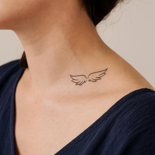 Vingetatuering – Temporalis® | Tillfälliga tatueringar vuxna män & kvinnor – Fejk tatuering, vegansk & vattenfast – EU-certifierad kosmetika – Håller i 1–2 veckor [ änglavingar ]