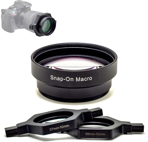 FotoZ HD Snap-on Macro Lens with 37-52mm & 55-72mm Universal Adapter for Telephoto Lenses, Compatible with Most Canon Sony Nikon Camera, 37 40.5 43 46 49 52 55 58 62 67 72mm Snap-on Macro Lens