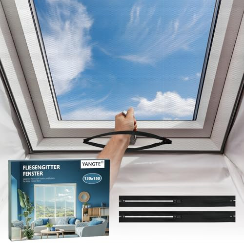 YANGTE Moustiquaire Fenetre 4 Pièces 130 x150 cm Moustiquaire pour Fenêtre de Toit Fenêtre à Soufflet Sans Percage Découpable et Lavable