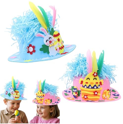 Mienocol Set di cappelli pasquali per bambini, cappello pasquale fatto a mano fai da te (rosa blu)