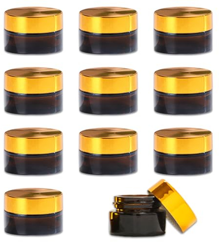 Lot de 10 pots à crème vides en verre ambré - 5 ml - Avec couvercle et doublure - Pour cosmétiques, crèmes, lotions, huiles essentielles