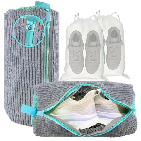 XXL Sacs de Lavage pour Chaussures – Lot de 2 - Durable & Réutilisable Sac Nettoyage Chaussure, Shoe Cleaning Bag pour Tous Types Chaussures, Livré avec 2 Sacs Anti-Poussière (Gris)