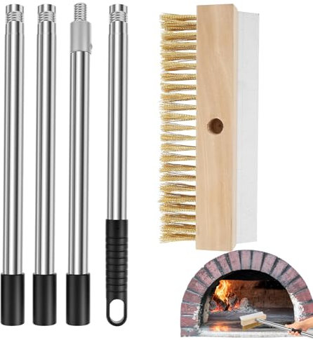 Pizza Stone Brush with Scraper | Pizza Stone Cleaning Brush | Stainless Steel Bristles Cleaning Tool | Long Handle Grill Cleaning Brush | Heat-Resistant Steel Scraper Cleaning Tool for Pizza Stone