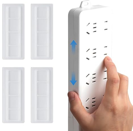 6 Pcs Wall Mounted Power Strip Organizer - Adhesive Punch-Free Extension Lead Holder, No Drill Socket Mount for Kitchen/Office Desk, Space Saving Cable Management & Router Installation