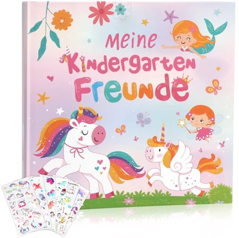 HOWAF Freundebuch Kindergarten Mädchen Meine Ersten Freunde Freundebuch Einhorn Freundschaftsbuch Kindergarten Kindergartenfreundebuch für Kita Kindergartenkinder Mädchen