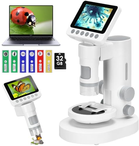 OOZSTAR Microscope for Kids with up to 1000X Magnification, 3.5-inch Foldable Color Screen, 2-in-1 USB Microscope with Photo and Video for Classroom Education, Learning and Exploration