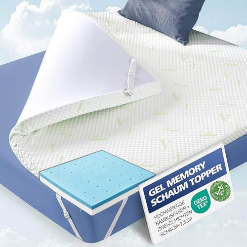 Waxberry Matratzen Topper 160x200cm (H3/H4) - 7,5cm Gel-Memory-Schaum mit 3D-Waben Bambusbezug, Atmungsaktiv & Waschbar Matratzentopper für Boxspringbett, Lattenrost & Schlafsofa