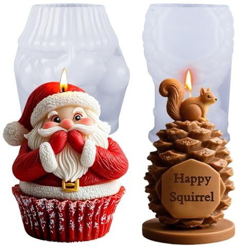 2 Stück Kerzenform Silikon Weihnachten Kerzenformen zum Gießen Silikon Weihnachtsmann Kerzenform Silikonform Kerze Kerzengießform Kerzen Silikonform Candle Mold Kerzen Formen für Weihnachten Deko