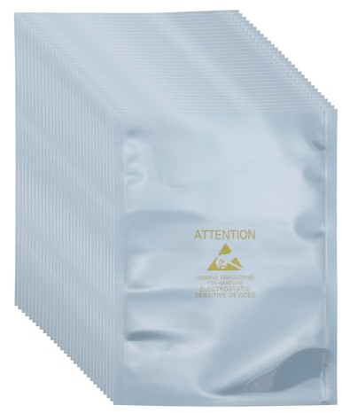 MECCANIXITY 100 Pcs Anti Static Bags 4.3 x 5.9 Open Top ESD Shielding Bag with Labels for Hard Drive HDD SSD Electronic Device Motherboards, Silver Gray