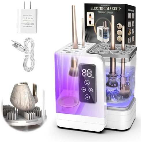 5-in-1 Electric Makeup Brush Cleaner & Dryer Machine- Portable Automatic USB Cosmetic Brushes Cleaner Tool with Deep-Clean Silicone Brush for All Size Brushes (Contour, Eyeshadow, Blush)