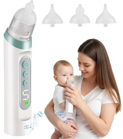 Nuruelter Mouche Bébé Électrique Aspirateur Nasal, Bebe Aspirateur Nasal 5 Niveaux de Puissance d'Aspiration 3 Tips, Nez Bebe Electrique Sécurité Hygiénique pour Nouveaux-Nés et Les Bambins(Green)