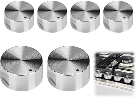 GNALIA Piezas Y Accesorios Para Cocinas 6 Unidades, Perillas Para Gas 6Mm Diámetro Interno, Metal Universal Para Horno Y Estufa Color Metálico