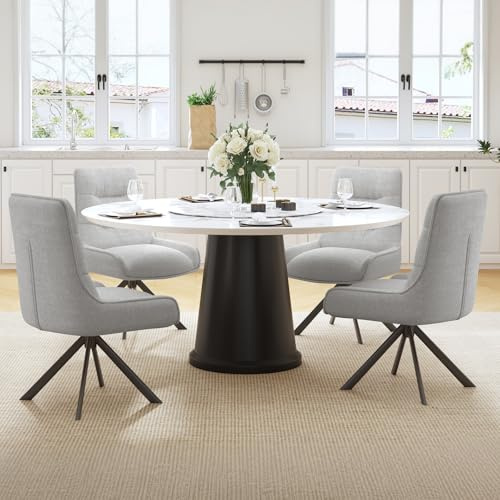 Ckaff Drehstuhl Esszimmer, 4er Set 360° Drehbar Esszimmerstuhl, Küchenstuhl, Polsterstuhl aus Chenille, Schminkstuhl mit Hoher Rückenlehne und Metallbeine für Esszimmer Küche Büro, Hellgrau