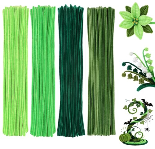 NZNSML 400 Stück Pfeifenreiniger 4 Verschiedene Grün Pipe Cleaner Set | Pipe Cleaner Flower Set 30 cm Pipe Cleaner Pfeiffenreiniger Pfeifen Reiniger für DIY Kunsthandwerk Dekorationen Geschenke