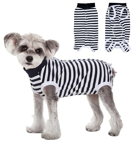 Amexo Combinaison de Récupération pour Chiens, Combinaison Rayée Post-Chirurgie Chiens Mâles et Femelles Chien Alternative Collier Électronique à Cône Body pour Chiens (Bleu Marine, S)