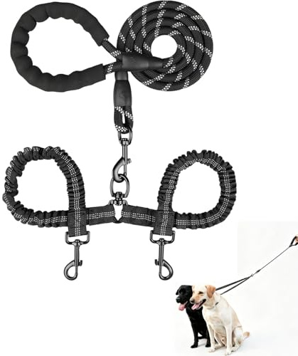Guinzaglio Doppio per Cani, Rotazione a 360° Guinzaglio per 2 Cani, Double Dog Leash, Permette Di Agganciare Due Cane Contemporaneamente, Adatto a Razze Di Piccola, Media E Grande Taglia