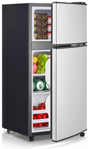 FOHERE Mini Réfrigérateur avec Congélateur 76L, Petit Frigo Silencieux 2 Portes (50L+26L) pour Chambre Universitaire et Studio, Mini Bar Autonome Économe en Énergie pour Boisson et Glaçons, 43dB