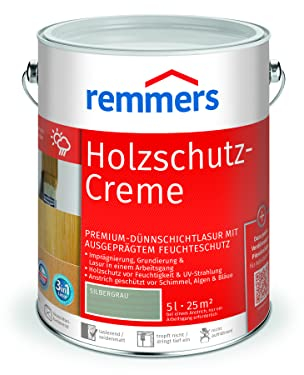 Remmers Crème de protection du bois Gris argent, 5 litres, Protection professionnelle en crème, lasure Premium décorative. Triple protection du bois: imprégnation + primaire + lasure.
