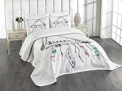 ABAKUHAUS Indie Tagesdecke Set, böhmische Traum, Set mit Kissenbezügen Waschbar, für Einselbetten 170 x 220 cm,Grau Weiß
