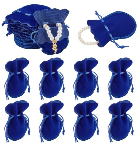 NBEADS 100Pcs Bolsas de Terciopelo, Bolsas de Joyería de Color Azul Mediano Bolsas de Embalaje con Cordón para Collar, Pulsera, Anillo, 7.5 × 9.5cm