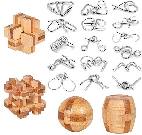 Brain Teaser Puzzle 20Pcs Unlock Interlock Game IQ Test Wooden Toy 3D Unlock Interlock Puzzle Magic Ball Brain Teaser Toy Puzzles for Adults