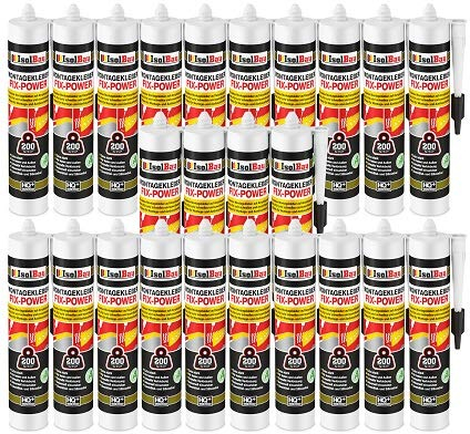 Isolbau Montagekleber Fix-Power - 24 x 480 g Styroporleber, Kraftkleber, Alleskleber, Baukleber für Innen- & Außenbereich - 200 kg / 10 cm - Weiß